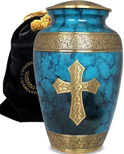 Blue Cross Cremation Urn for Ashes - Handcrafted Decorative Urn