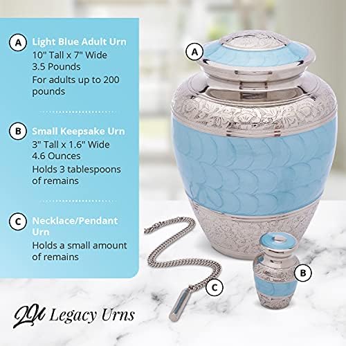 Light Blue Urns for Human Ashes - Handcrafted with Cremation Necklace