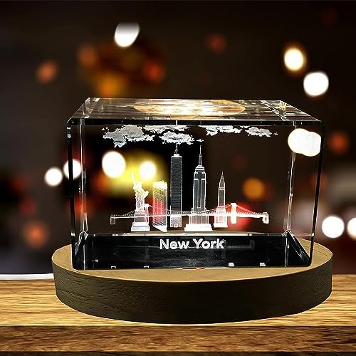 New York City Landmarks 3D Engraved Crystal Souvenir