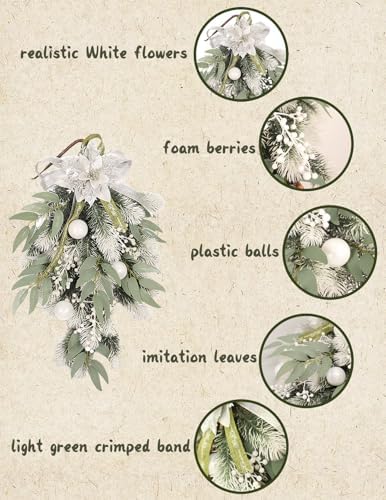 White Wreath Teardrop Wall Decor for Christmas and Wedding