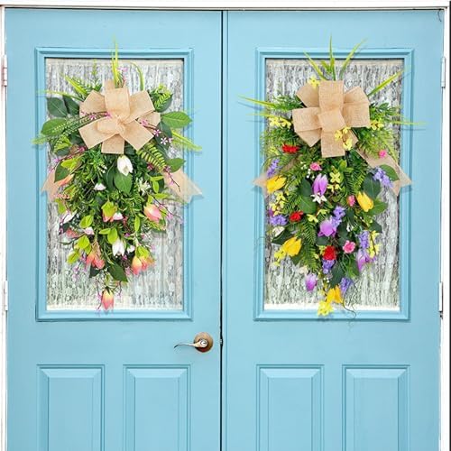 Tulips Teardrop Swag Spring Door Decor Hanging Wreath