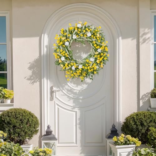 26 Inch Artificial Spring Wreath Yellow and White
