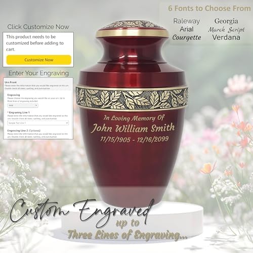 Custom Engraved Revere Crimson Cremation Urn for Adults