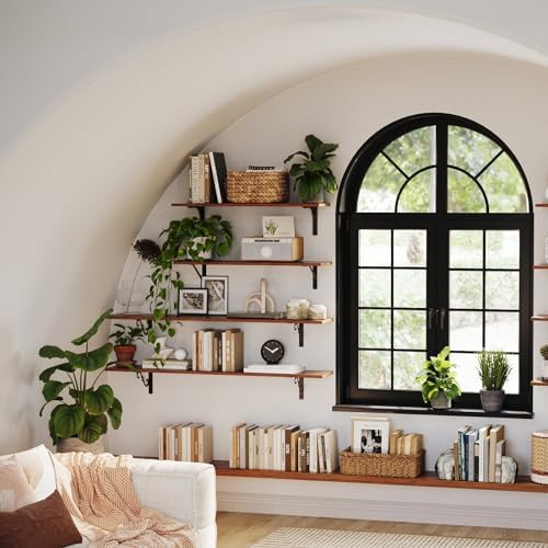 Dinzilvjl Long Wall Shelves Set of 2 Rustic Brown