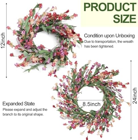 Artgar 24 Inch Front Door Wreath Red Orange Purple