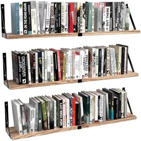 Senyh Floating Book Shelves Set of 3 33 Inch Long Wood Wall Shelf