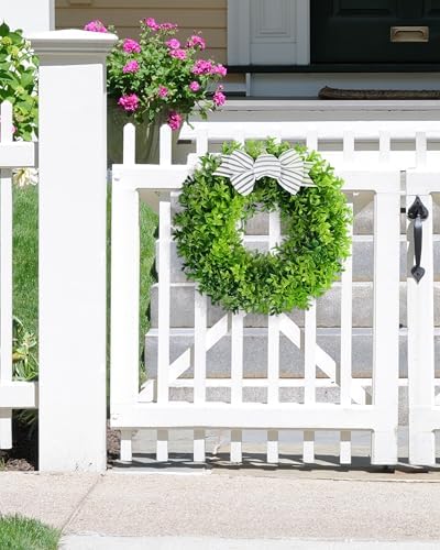 18 Inch Faux Boxwood Wreath with Plaid Bow and Sash
