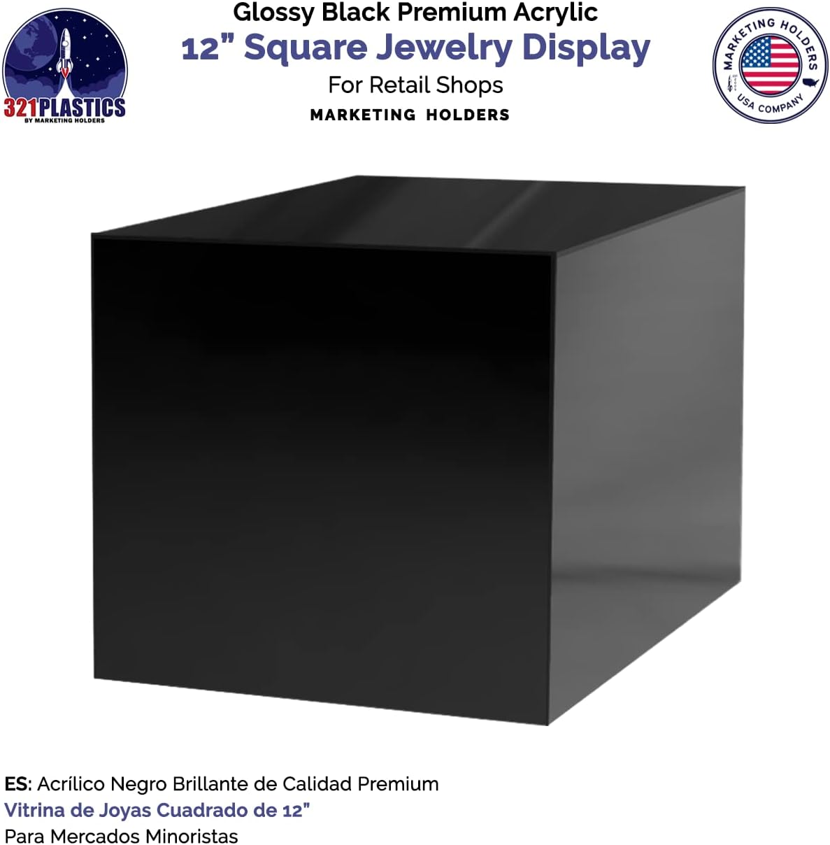 Glossy Black Acrylic Display Riser with One Open Side