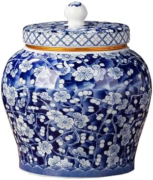 Medium Blue and White Ceramic Urn for Ashes