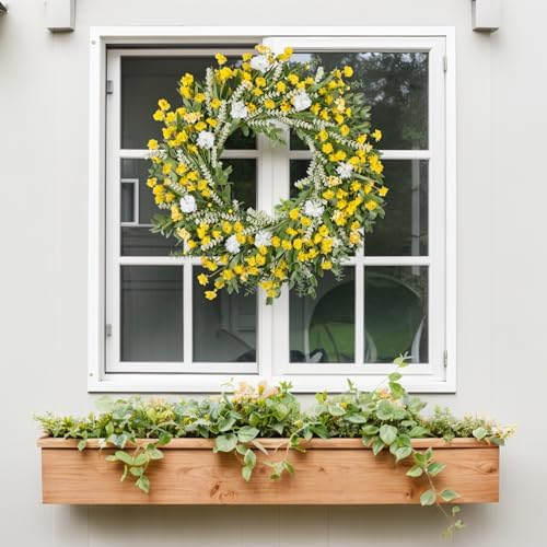 26 Inch Artificial Spring Wreath Yellow and White