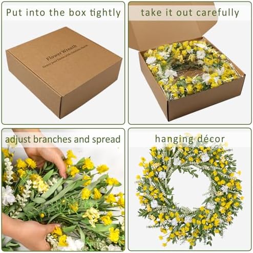 26 Inch Artificial Spring Wreath Yellow and White