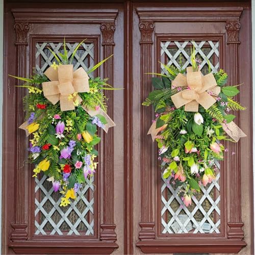 Tulips Teardrop Swag Spring Door Decor Hanging Wreath