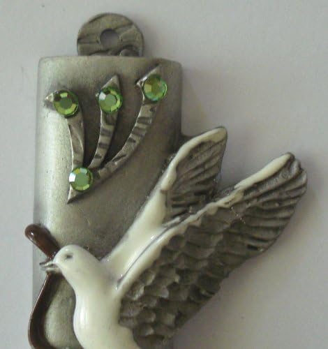 Peace Dove Mezuzah Pewter Handpainted with Crystals