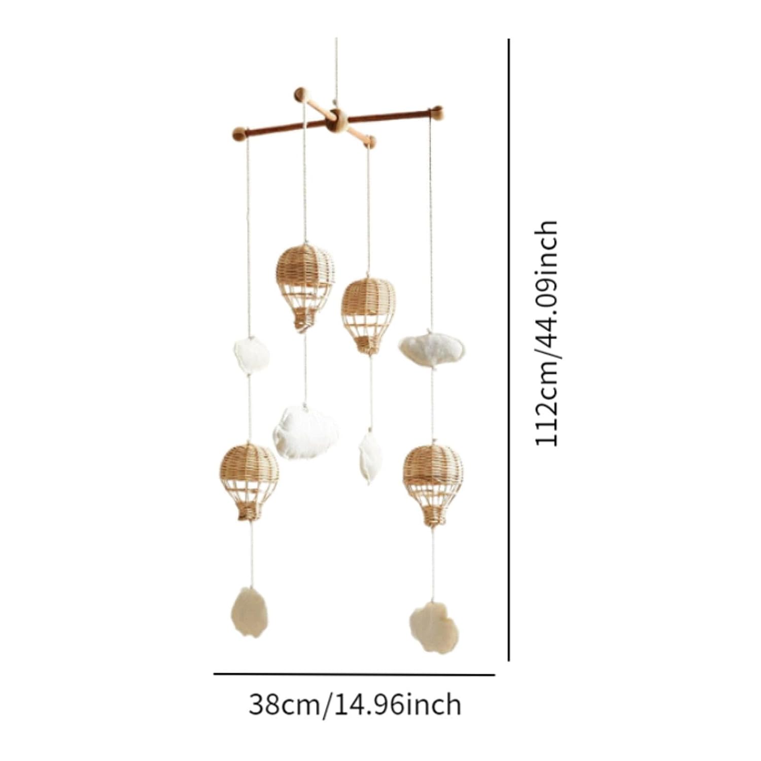 Garende Baby Mobile with Rattan Balloon and Cloud Decor