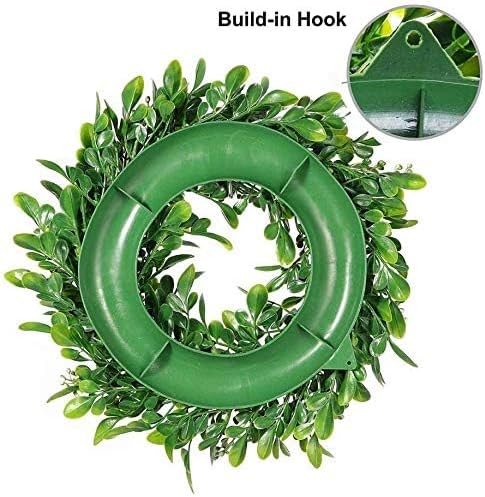 LSKYTOP 2 Pcs Artificial Boxwood Wreath with White Flowers