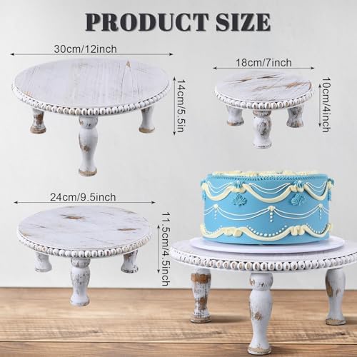 Thyle Rustic Round Wood Tray Riser Set of 3 White