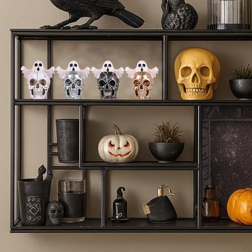 LCCCK Mini Skull with Ghost Halloween Decor Figurine