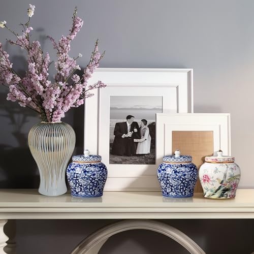 Medium Blue and White Ceramic Urn for Ashes
