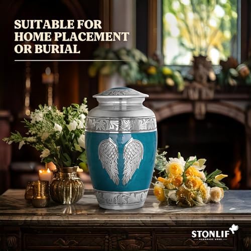Angel Wings Cremation Urn - Large Teal Blue