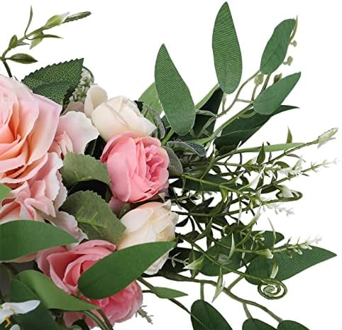 256in Pink Peony Rose Arch Floral Swag with Green Leaves