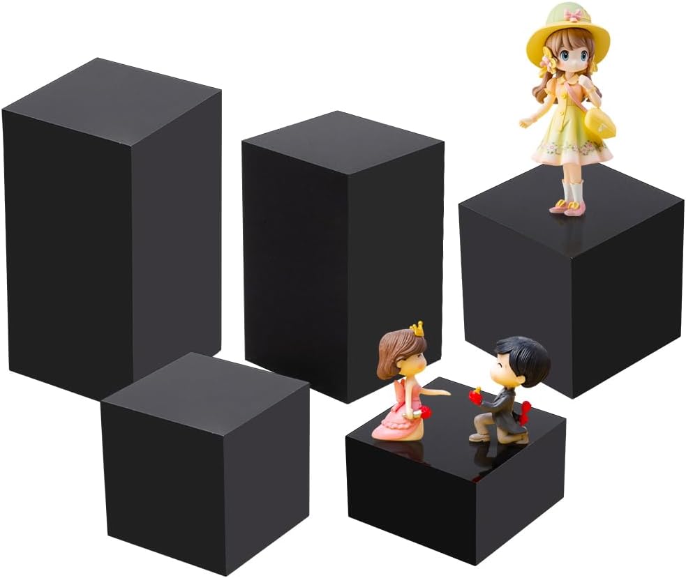BENECREAT 5pcs Black Acrylic Cube Display Blocks with Different Heights
