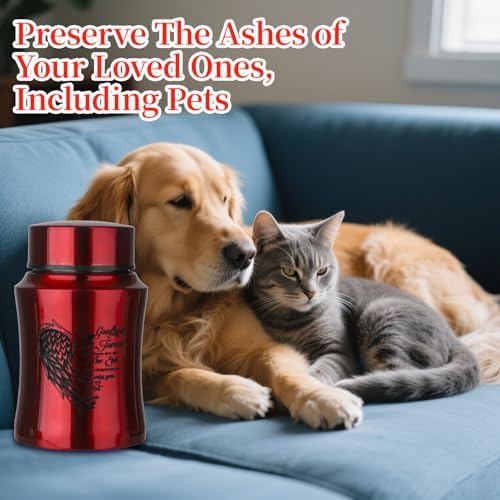 45 Inches Medium Urn for Human Ashes - Red Heart Angel Wings Design