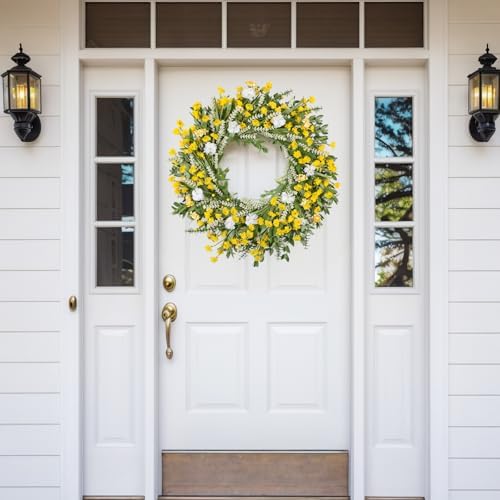 26 Inch Artificial Spring Wreath Yellow and White