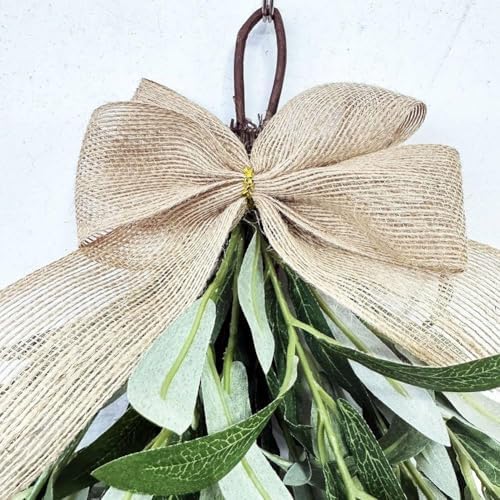 24 Inch Artificial Olive Teardrop Swag with Bow