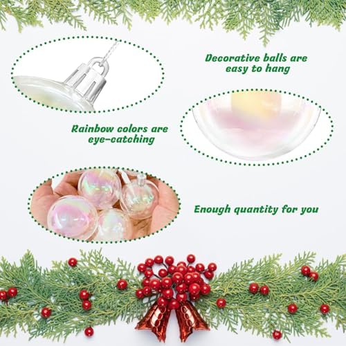 60 PCS Iridescent Clear Christmas Balls with Silver Wire