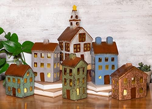Mark Feldstein Village Houses and Church LED Tea Light Set 12 Pieces