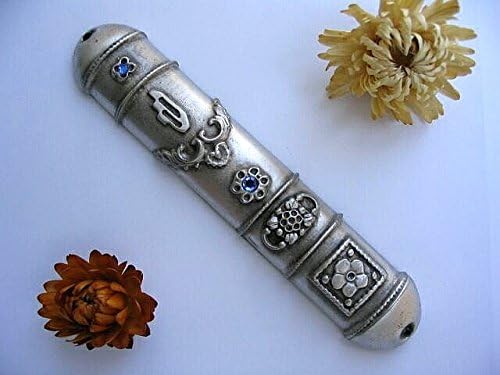 Happy Family Pewter Mezuzah with Floral Design