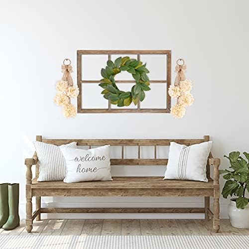 Farmhouse Cream Hydrangea Swag with Burlap Ribbon Tie - 23 Inches