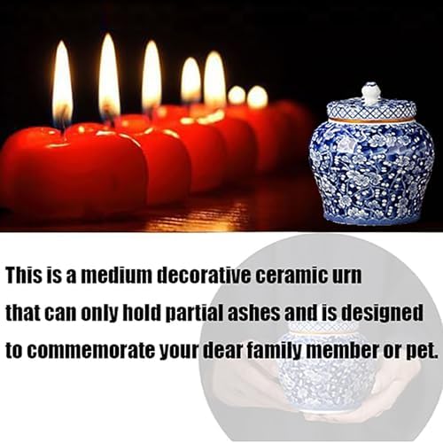 Medium Blue and White Ceramic Urn for Ashes