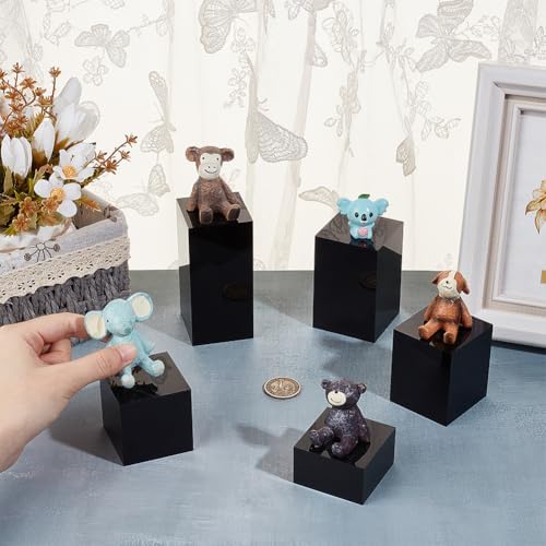 BENECREAT 5pcs Black Acrylic Cube Display Blocks with Different Heights
