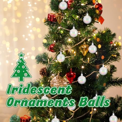 60 PCS Iridescent Clear Christmas Balls with Silver Wire