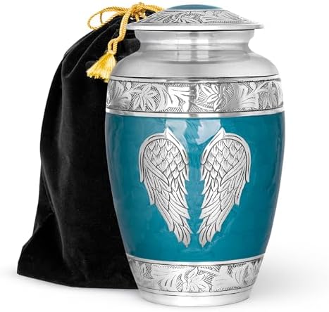 Angel Wings Cremation Urn - Large Teal Blue