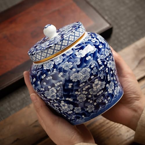 Medium Blue and White Ceramic Urn for Ashes