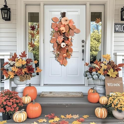 Artificial Fall Teardrop Wreath 26 Inch Seasonal Decor