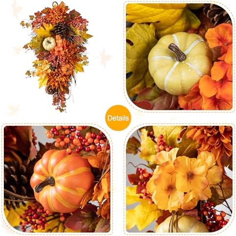 Glitzhome Artificial Fall Teardrop Wall Swag Wreath