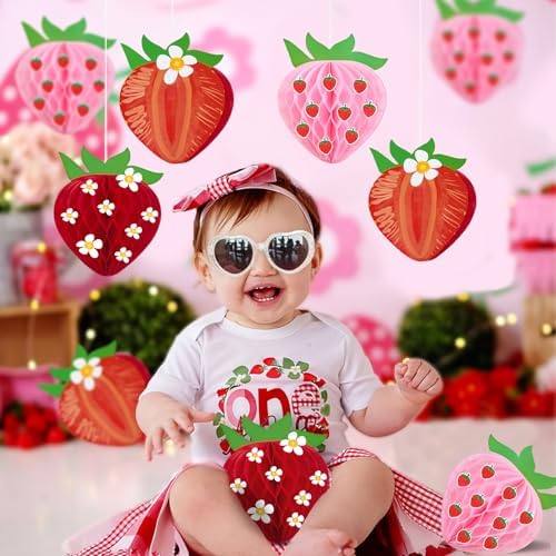 9PCS Strawberry Honeycomb Hanging Decorations