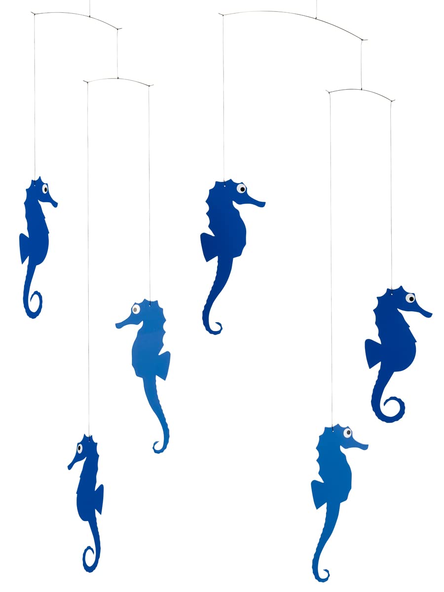 Sea Horse Blue Hanging Mobile 22 Inches Handmade Denmark