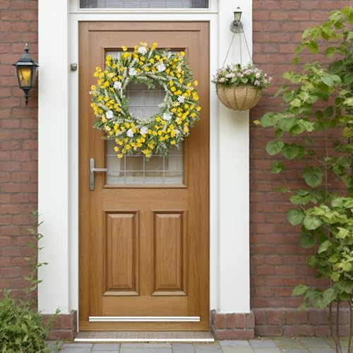 26 Inch Artificial Spring Wreath Yellow and White