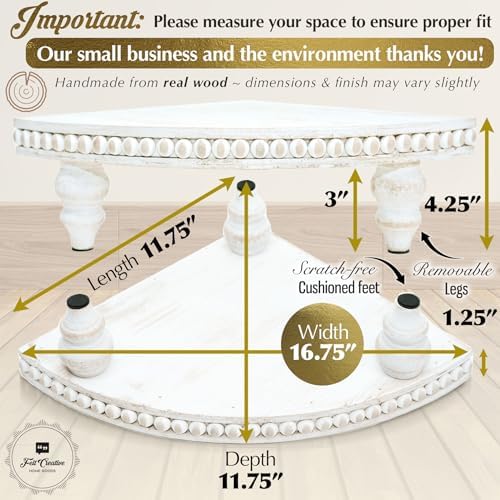 Corner Pedestal Stand with Beaded White Wood Design