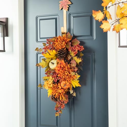 Glitzhome Artificial Fall Teardrop Wall Swag Wreath