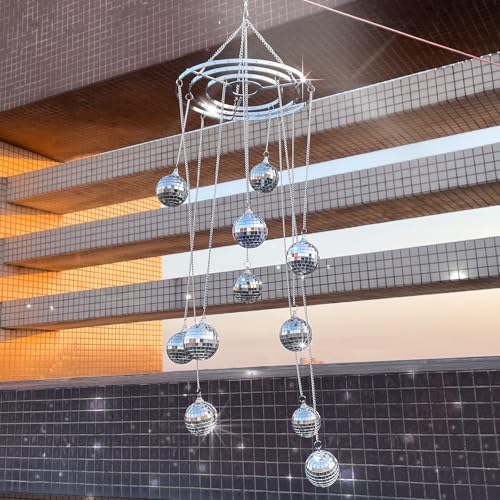 32 Inch Silver Mirror Disco Ball Mobile Spiral Spinner