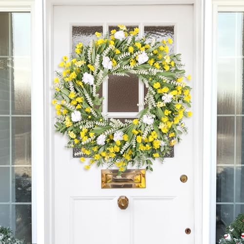 26 Inch Artificial Spring Wreath Yellow and White