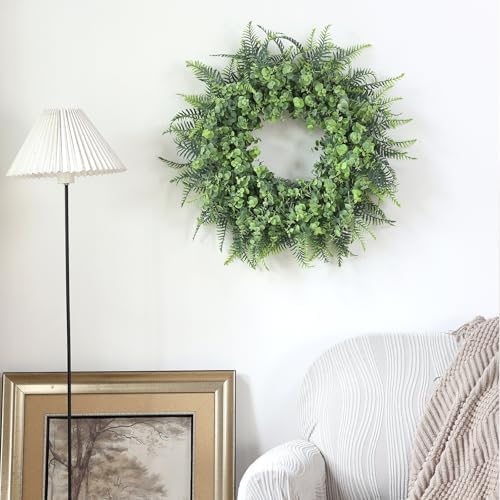 26 Inch Eucalyptus and Boston Fern Wreath for Front Door