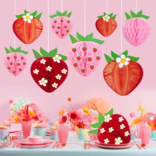 9PCS Strawberry Honeycomb Hanging Decorations