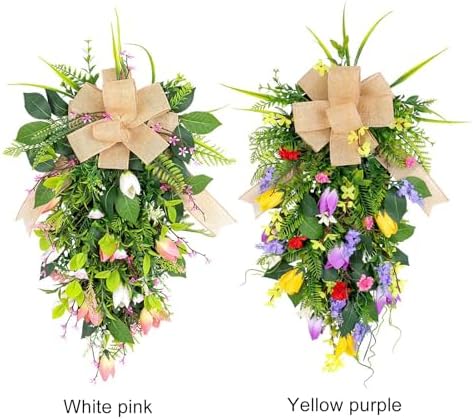 Tulips Teardrop Swag Spring Door Decor Hanging Wreath