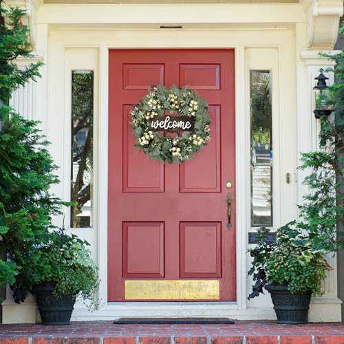Green Artificial Eucalyptus Wreath with Welcome Sign 20in Decor